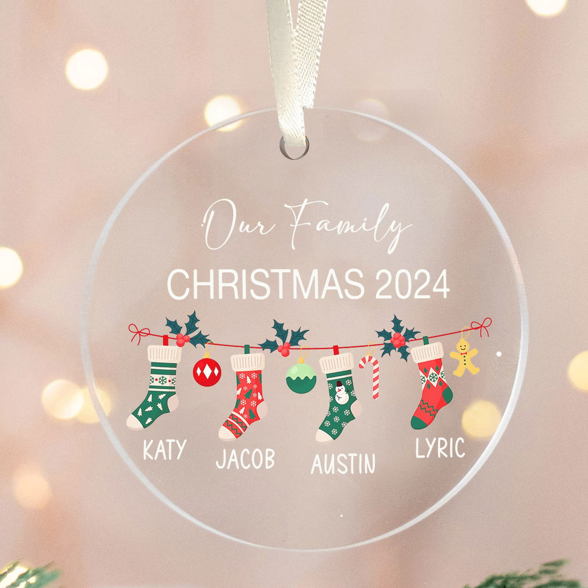 Personalized Family Christmas Ornament 2024 – Custom Family & Pet Ornament AV03-12 - Kindlytoys