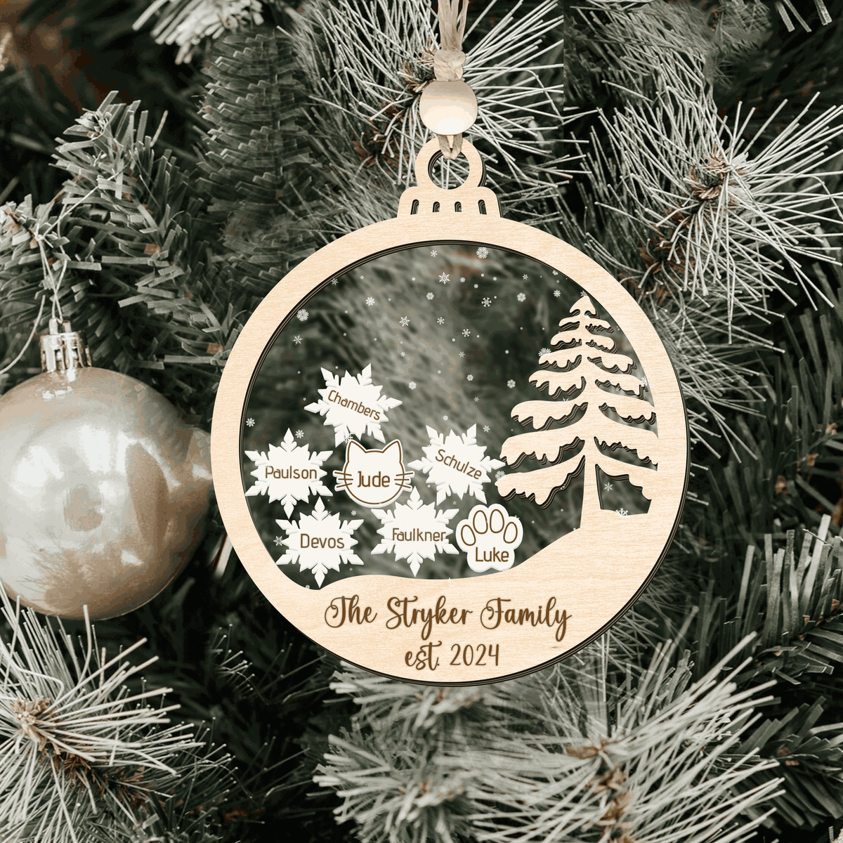 Personalized Family Christmas Ornament 5D, Custom Family Name Wooden Ornament CF299 - Kindlytoys