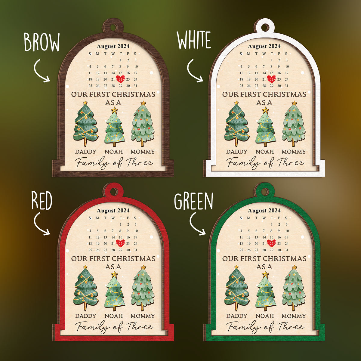 Personalized Family Of Three Christmas Ornament, Baby's First Christmas Ornament Wooden 2 Layers CF504 - Kindlytoys
