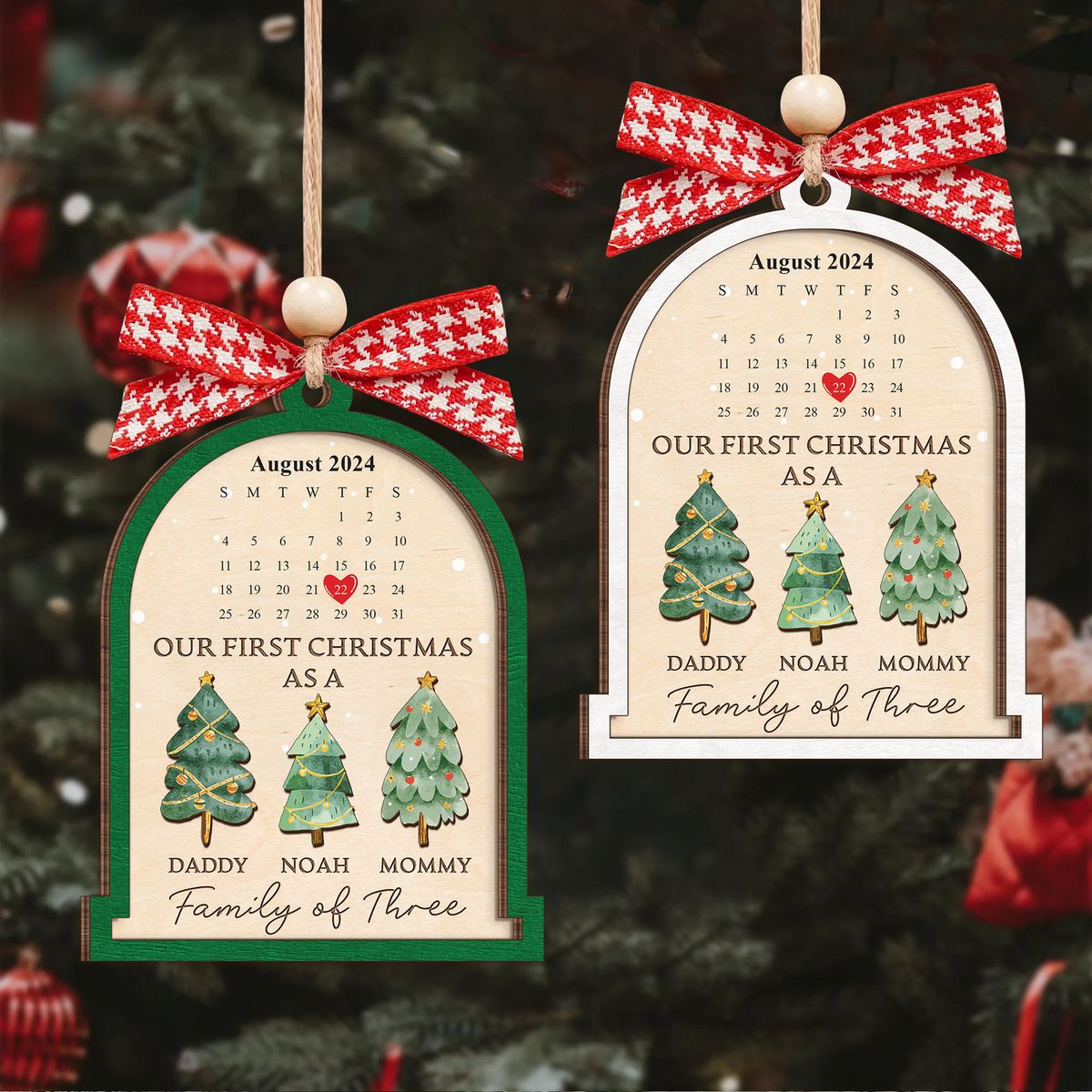 Personalized Family Of Three Christmas Ornament, Baby's First Christmas Ornament Wooden 2 Layers CF504 - Kindlytoys