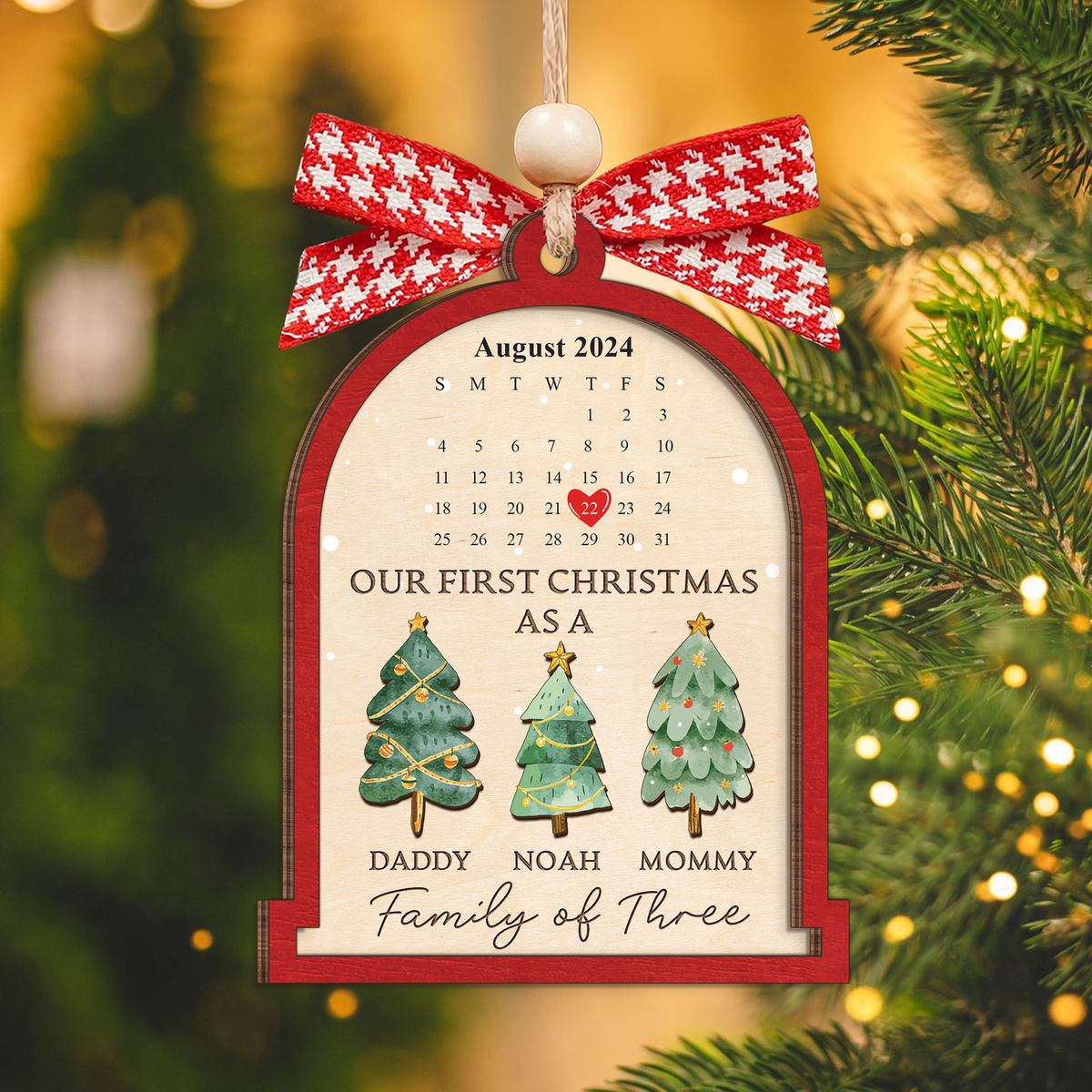 Personalized Family Of Three Christmas Ornament, Baby's First Christmas Ornament Wooden 2 Layers CF504 - Kindlytoys