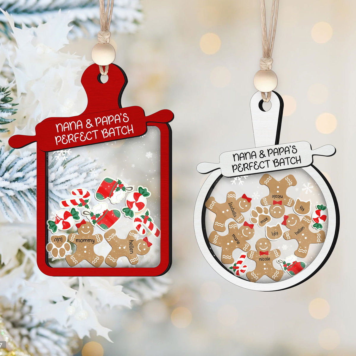 Personalized Gingerbread Family Ornament 2024, 4D Customized Shaked Ornament CF82 - Kindlytoys