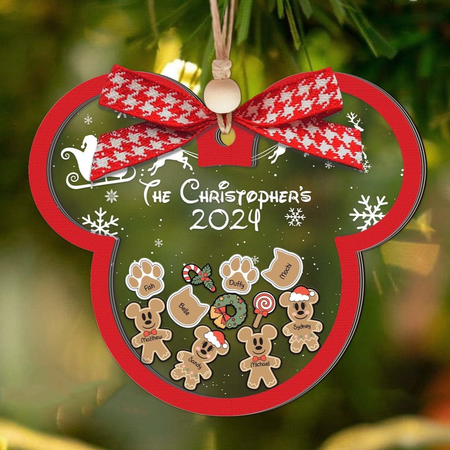 Gingerbread Mickey Mouse Family Ornament, Personalized Family Ornaments With Pets, 4D Customized Cookie Ornament CF74