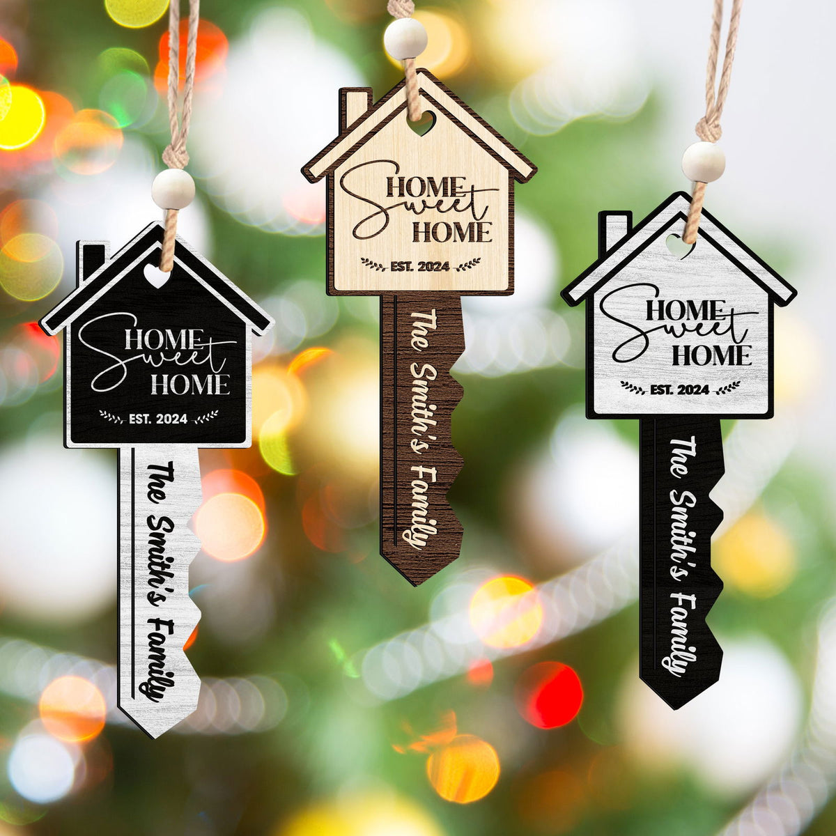 Personalized Home Sweet Home Wood Key Ornament, Housewarming Gift Christmas Ornament CF157 - Kindlytoys
