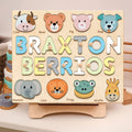 Personalized Name Puzzle With Animals, Wooden Montessori Toys NP32 - Kindlytoys