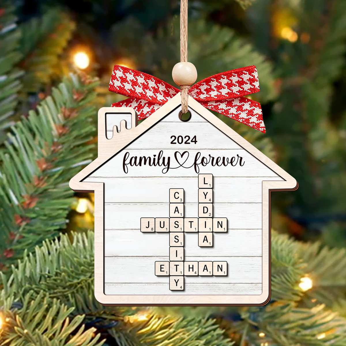 Personalized Puzzle Crossword House Shaped 2-Layer Wooden Ornament, Family Crossword Puzzle Gifts CF591 - Kindlytoys