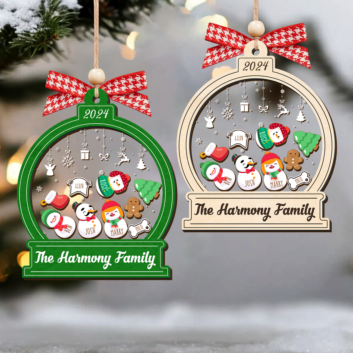 Personalized Snowman Family Christmas Ornament 2024 – Custom 3-Layer Shaker Ornament CF105 - Kindlytoys