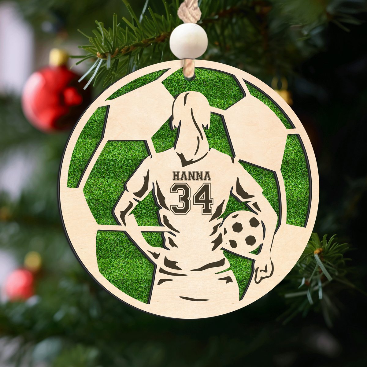 Personalized Soccer Christmas Ornament, Soccer Wooden Ornament 2 Layers,  CF926 - Kindlytoys