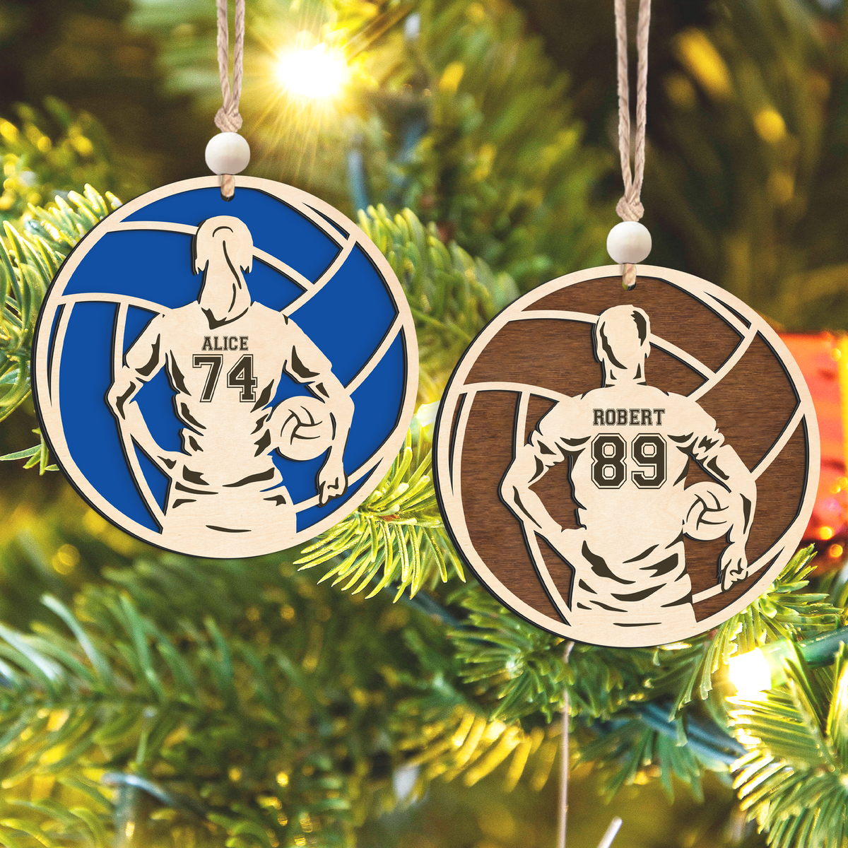 Personalized Volleyball 2 Layered Wooden Ornament, Custom Name Number Volleyball Player Christmas Ornament, CF930 - Kindlytoys