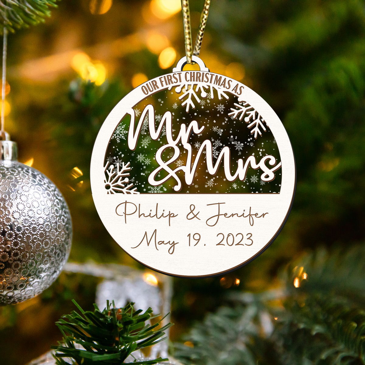 Personalized Wedding Gift Ornament, First Christmas Married, Just Married Ornament CF130 - Kindlytoys