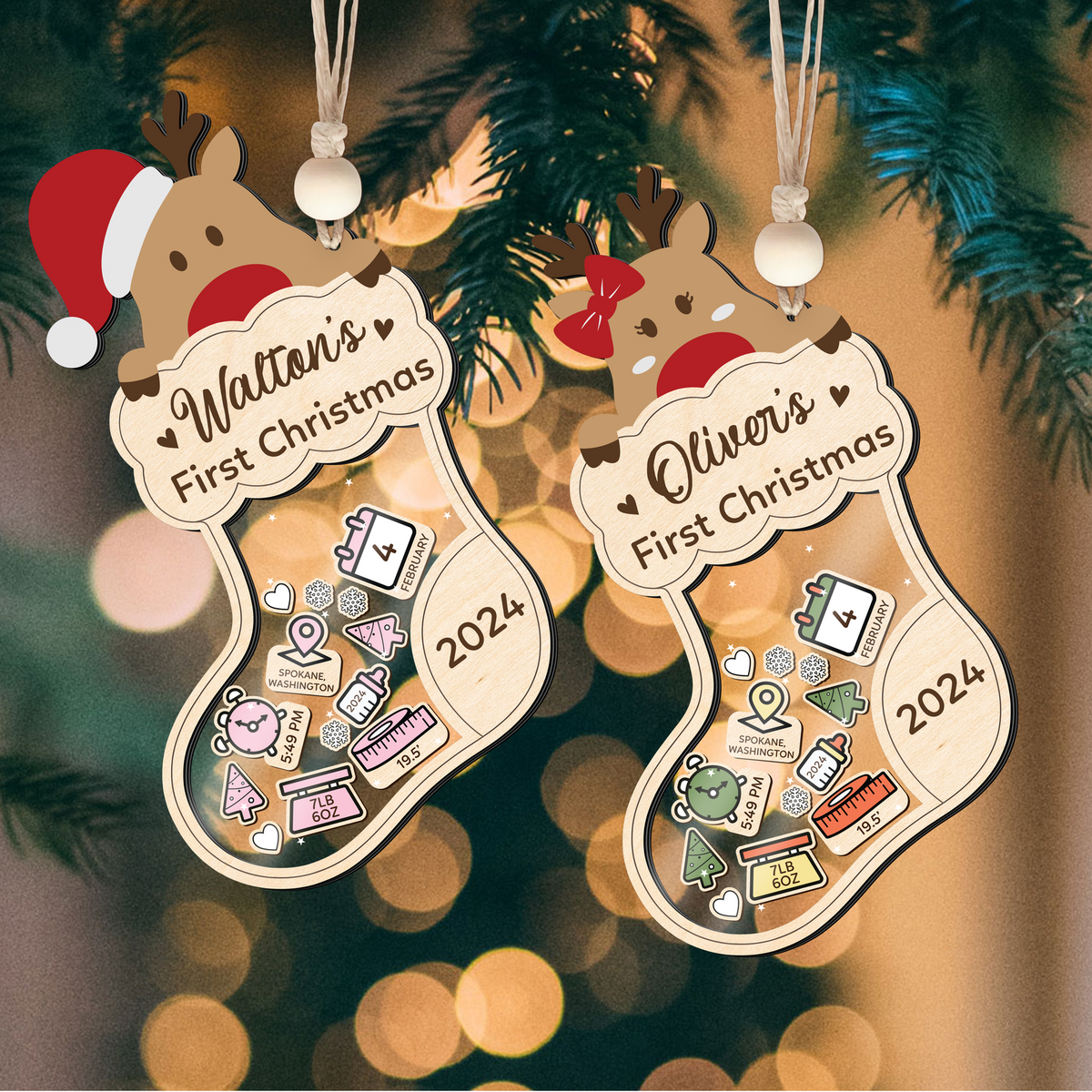Reindeer Baby's First Christmas Ornament 2024, Shake Babies Ornament CF136 - Kindlytoys