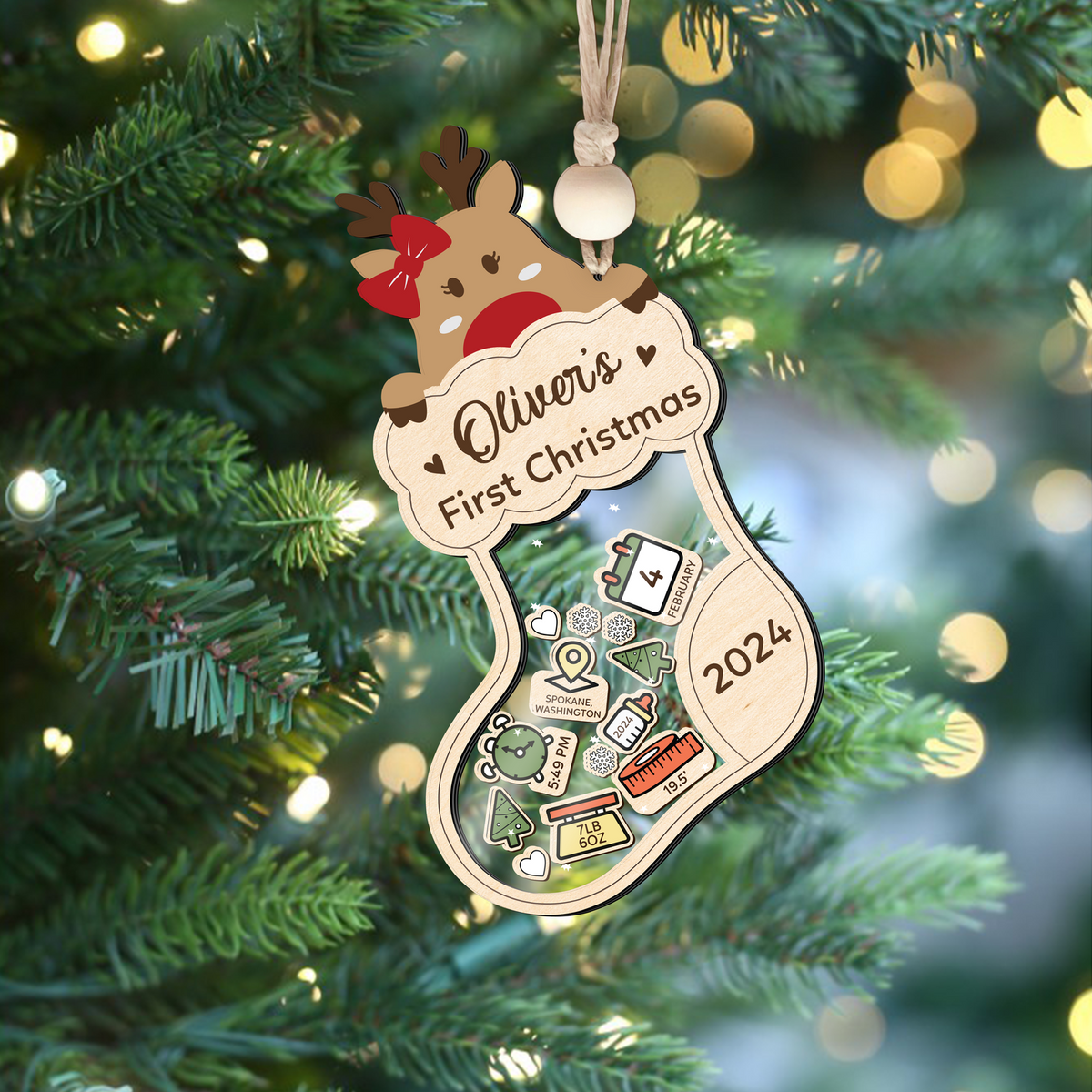 Reindeer Baby's First Christmas Ornament 2024, Shake Babies Ornament CF136 - Kindlytoys