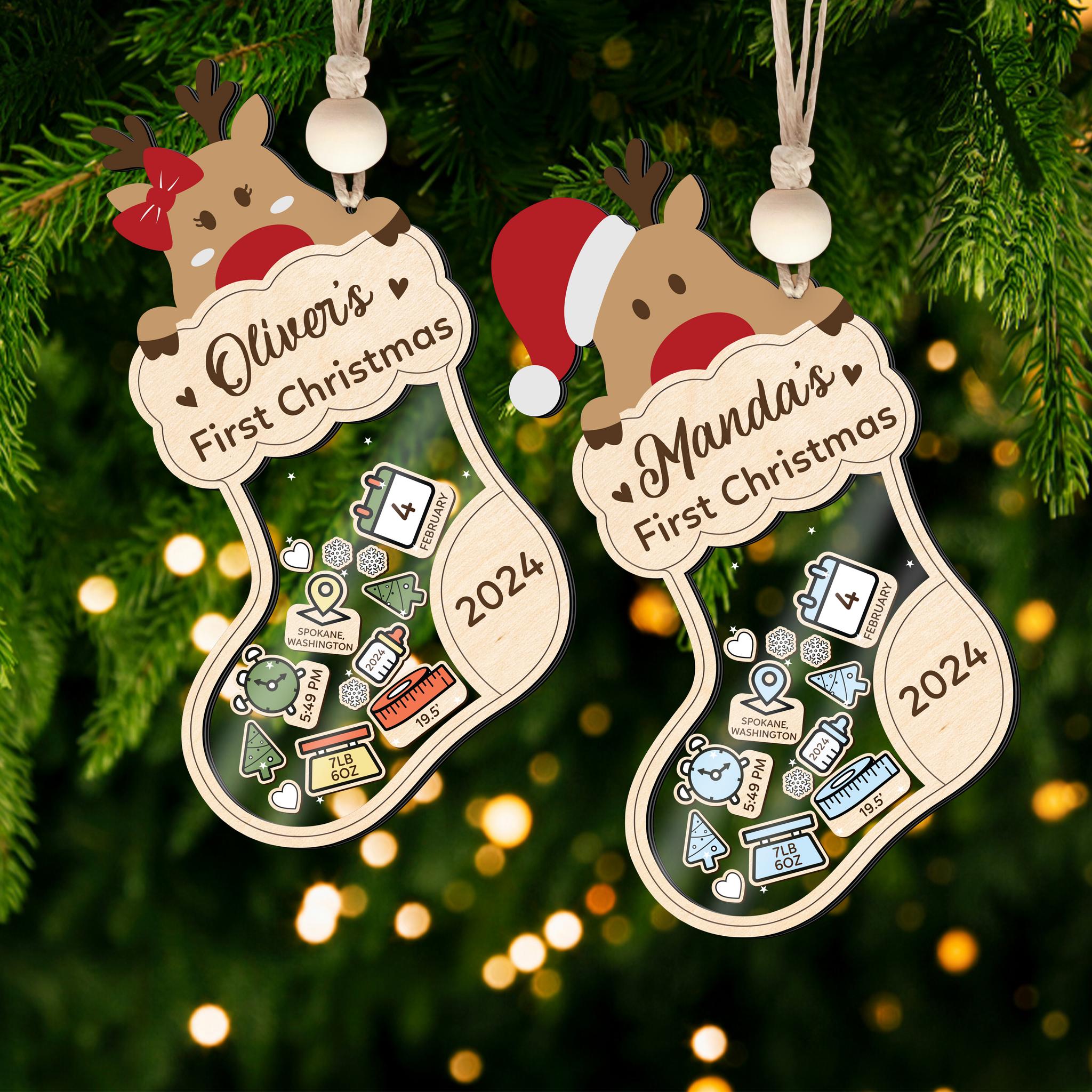 Reindeer Baby's First Christmas Ornament 2024, Shake Babies Ornament CF136