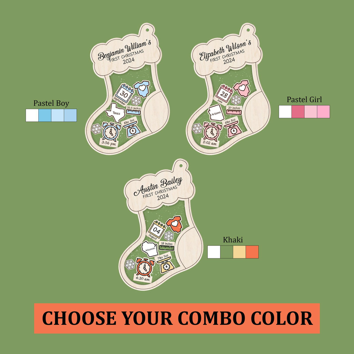 Stocking Baby First Christmas Ornament 2024, Personalized Baby Gifts, CF12 - Kindlytoys