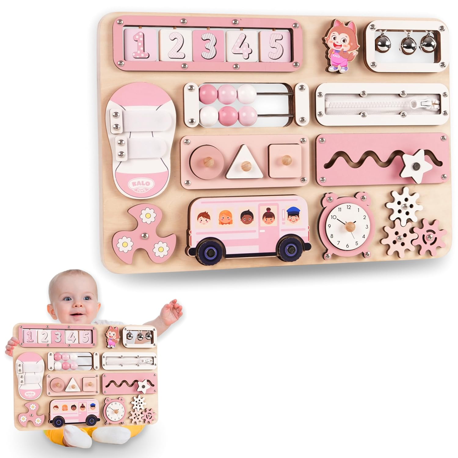 Wooden Montessori Busy Board for Toddlers