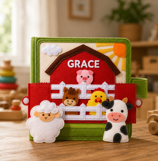 Farm Theme - Personalized Busy Book For Kids, Handmade Felt Quite Book, Montessori Fabric Busy Book