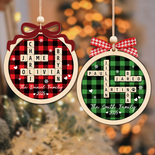 Personalized Family Crossword Puzzle Art Ornament, Custom Christmas Ornaments 2025, Family Wooden Ornament, Family Keepsake Christmas Gifts