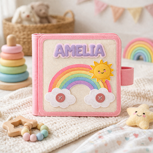 Rainbow Theme - Personalized Busy Book For Kids, Handmade Felt Quite Book, Montessori Fabric Busy Book