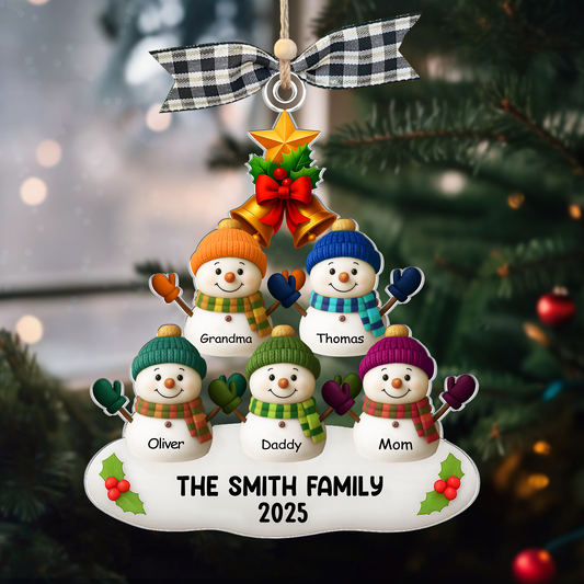 Custom Snowman Family Ornament, Personalized Christmas Ornament with Names, Flat Hanging Ornament, Holiday Keepsake Gift