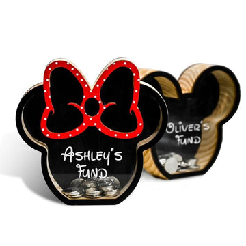 Personalized Mickey And Minnie Piggy Bank, See-Through Design, My First Piggy Bank For Boys & Girls - KindlyToys