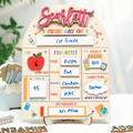 Personalized children's first day of school sign with name 'Scarlett' and various educational elements.